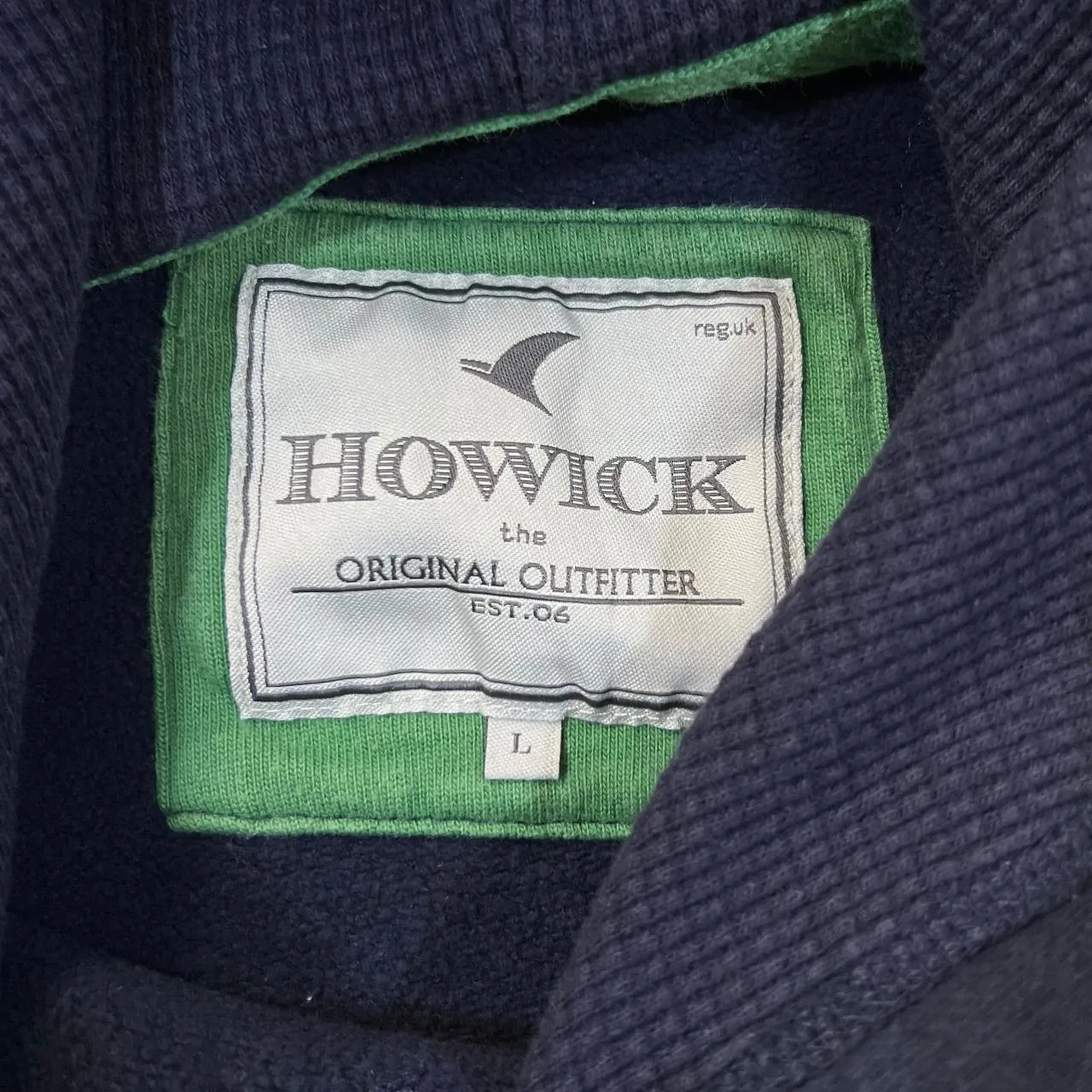 HOWICK "H.wk" Embroidered Patch Logo Navy Blue Pullover Hoodie
