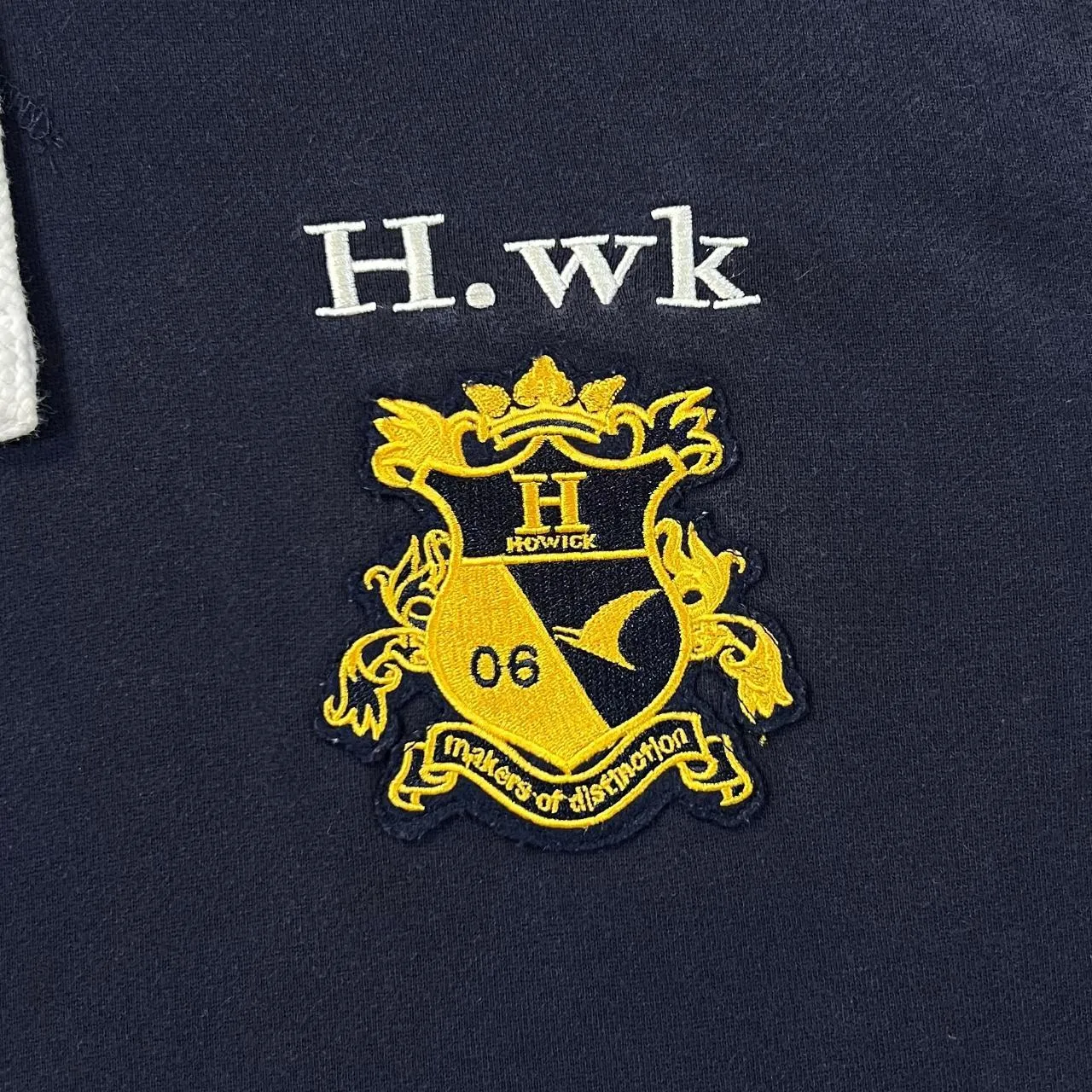 HOWICK "H.wk" Embroidered Patch Logo Navy Blue Pullover Hoodie