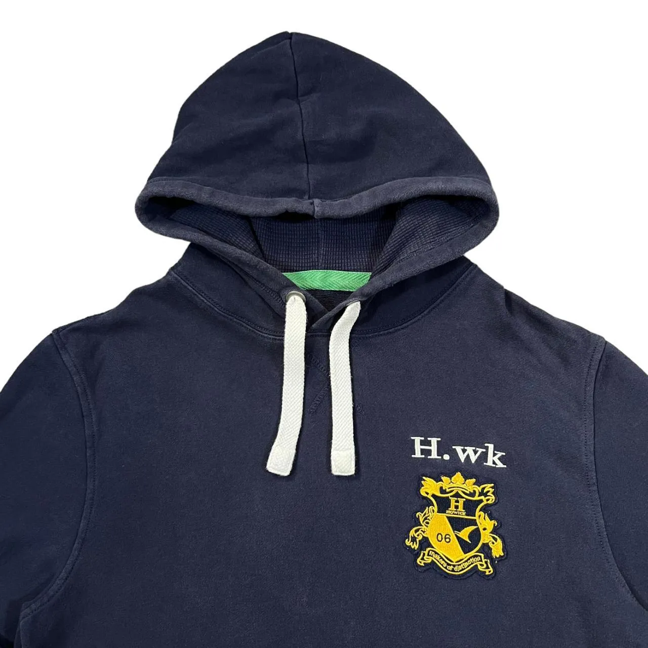 HOWICK "H.wk" Embroidered Patch Logo Navy Blue Pullover Hoodie