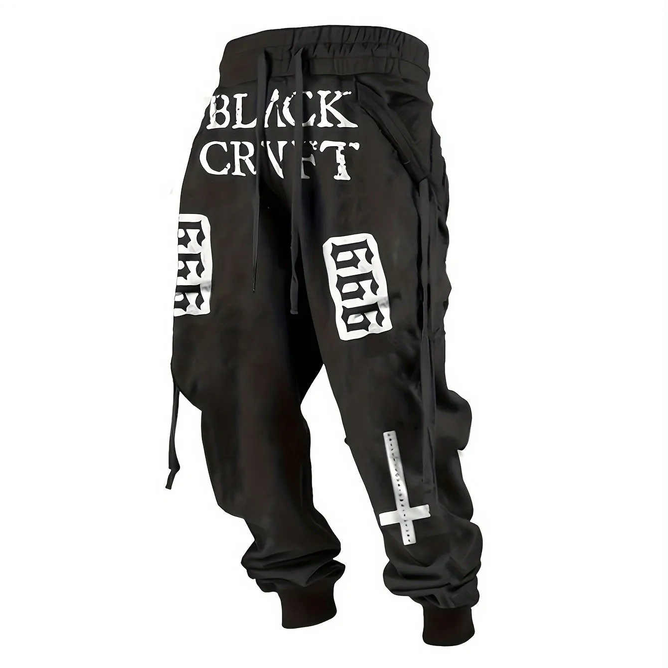 Men's Casual Drawstring Elastic Waist Flap Pocket Letter Graphic Street Jogger Cargo Pants Beach Long Pants