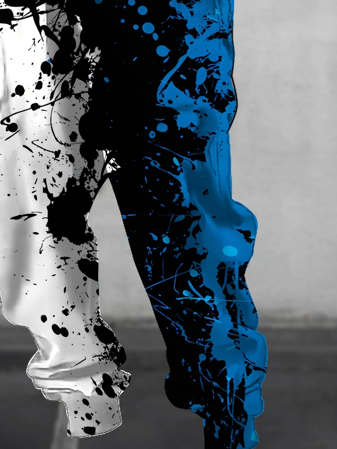 Men's Color Blocking Ink Splashing Print Jogger Pants with Drawstrings, Casual Sports Trousers As Gift