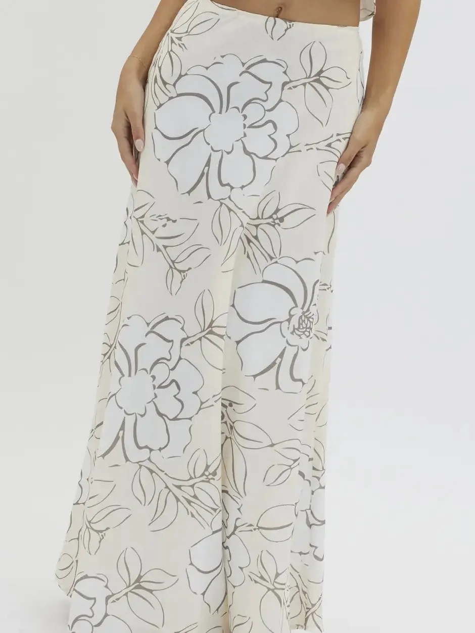 Neutral Floral A-line Maxi Skirt