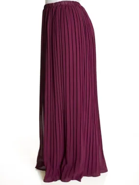 Plum Skinny Pleats Maxi Skirt