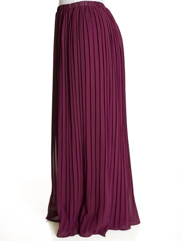 Plum Skinny Pleats Maxi Skirt