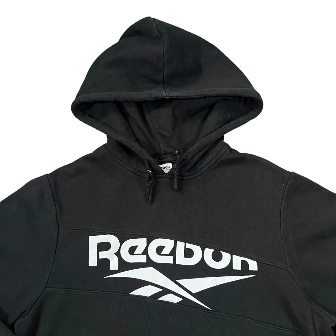 REEBOK CLASSIC Big Logo Spellout Graphic Black Pullover Hoodie