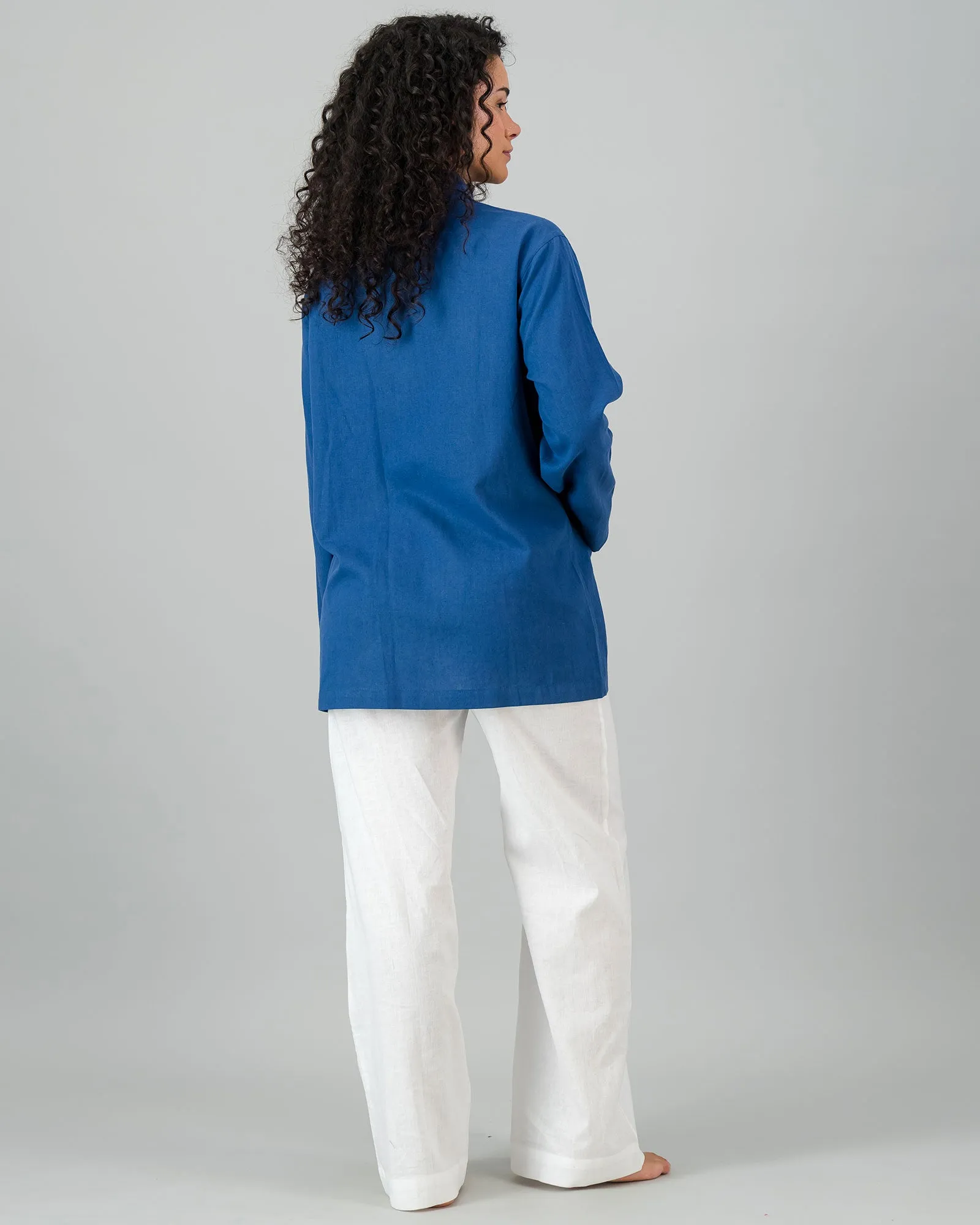 Womens Linen Shacket - Denim
