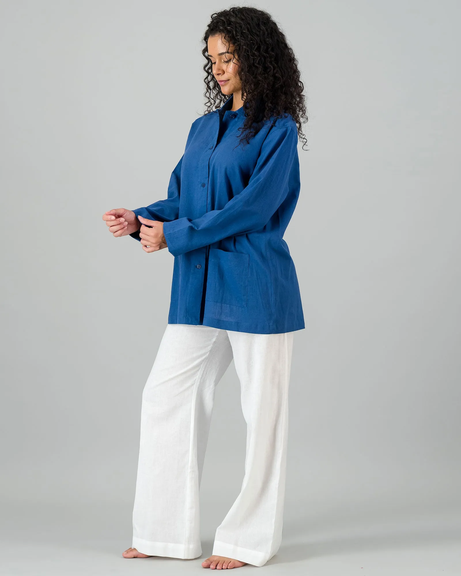 Womens Linen Shacket - Denim