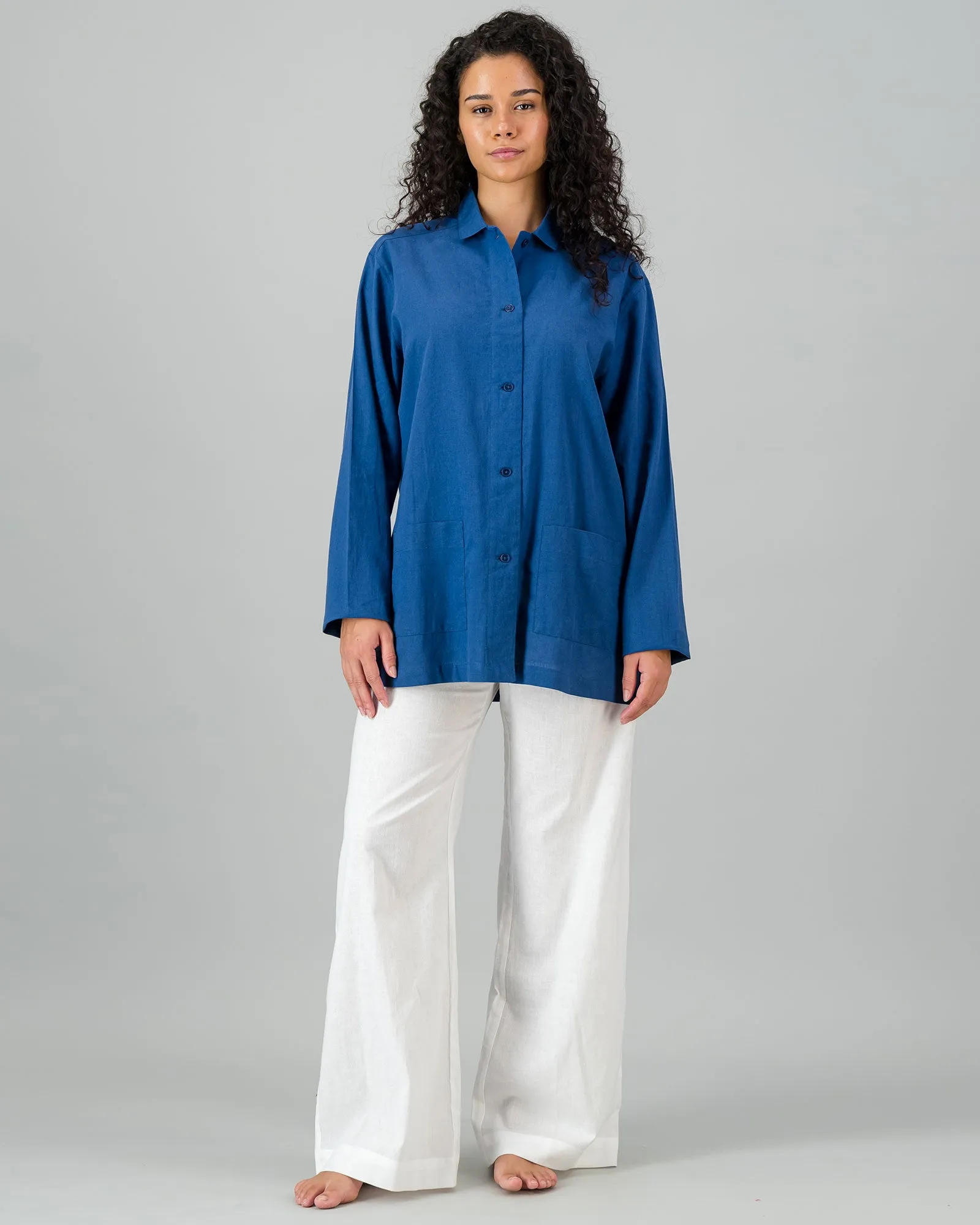 Womens Linen Shacket - Denim